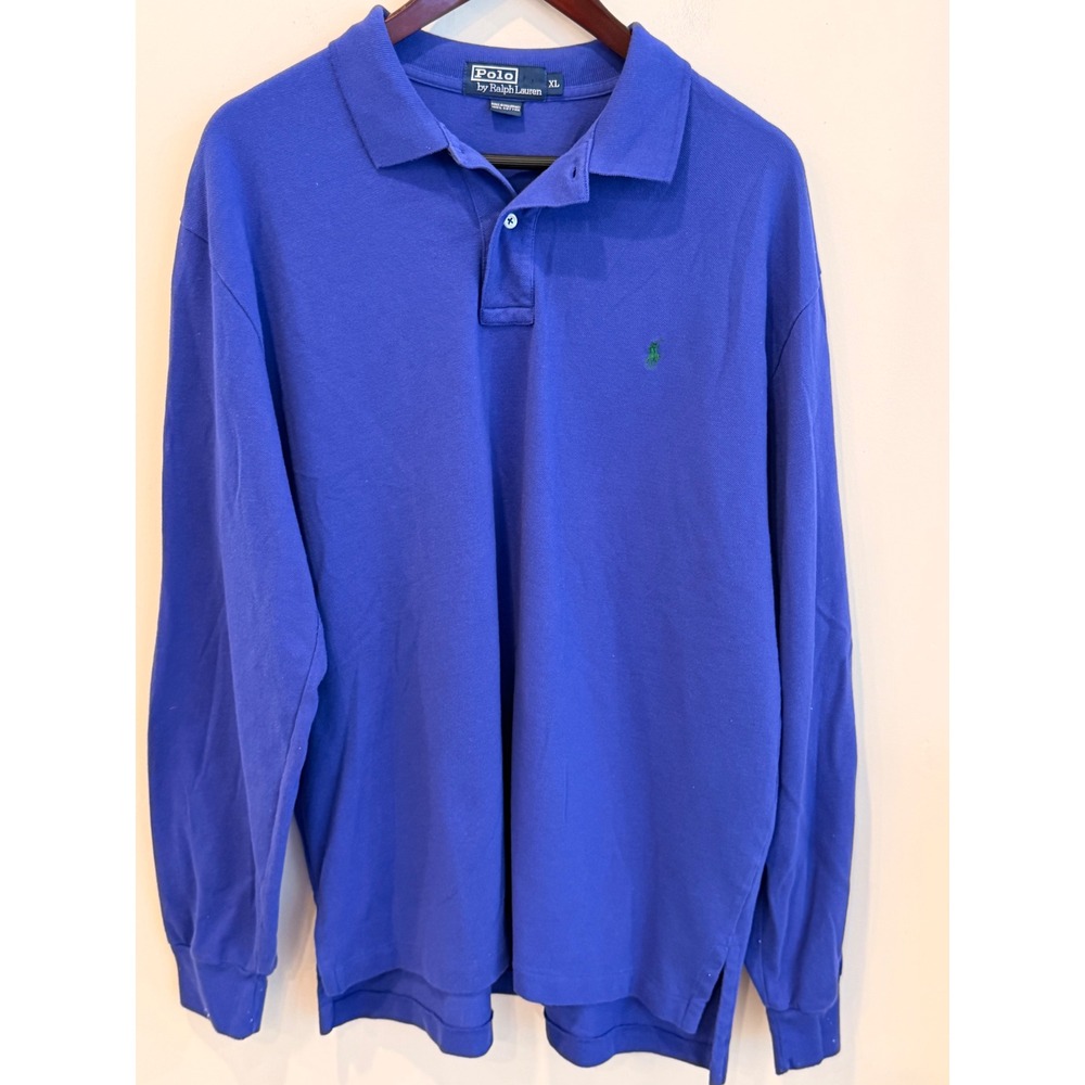 Polo Ralph Lauren Mens XL Purple Long Sleeve Cotton Pique Polo Shirt Green Pony